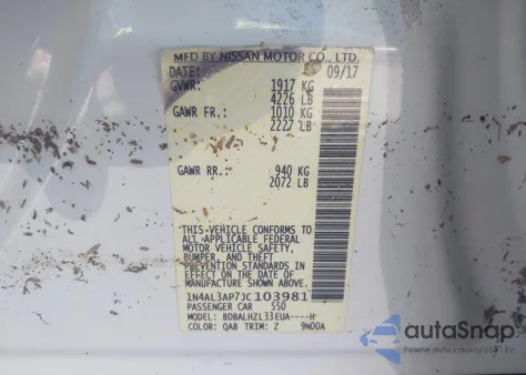 2018 Nissan Altima 2.5 Sr z USA, uszkodzony, nr VIN 1N4AL3AP7JC103981